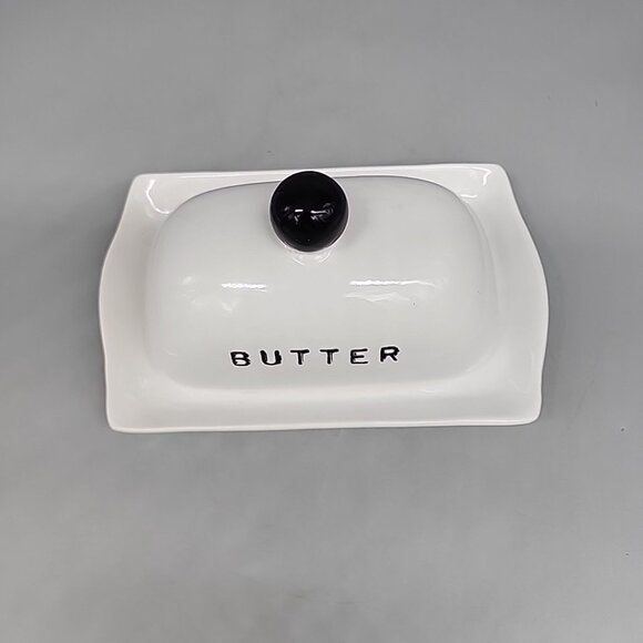 Old World Market White Oversized Covered Butter Dish with Lid Farmhouse - Picture 2 of 5